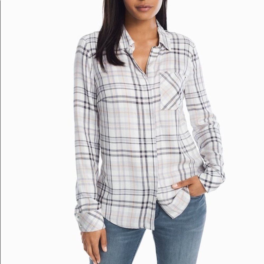 White House Black Market White Plaid Button-Down Shirt